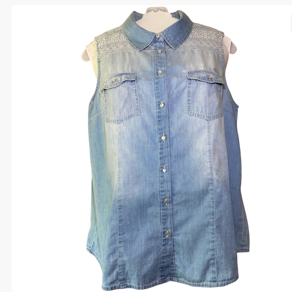 Behind The Seams Chambray Sleeveless Blouse Ladies Large